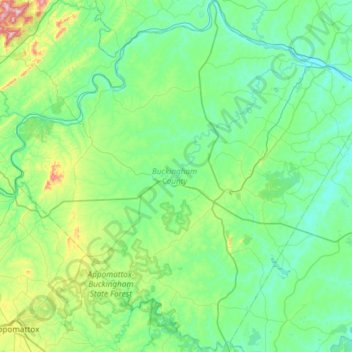 Carte topographique Buckingham County, altitude, relief