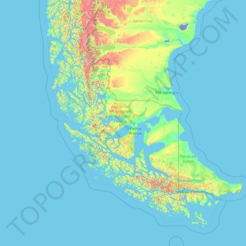 Carte topographique Région de Magallanes et de l'Antarctique chilien, altitude, relief