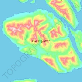 Carte topographique Isla Isquiliac, altitude, relief
