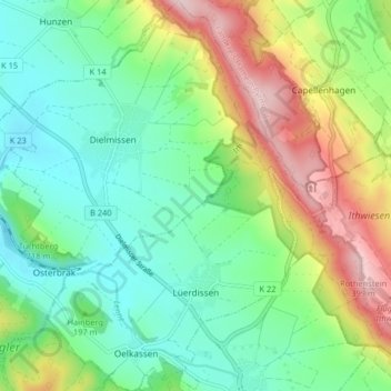 Carte topographique Lüerdissen, altitude, relief