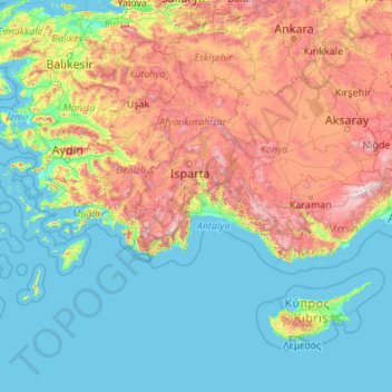 Carte topographique Akdeniz Bölgesi, altitude, relief