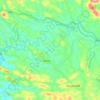 Carte topographique Vellanad, altitude, relief