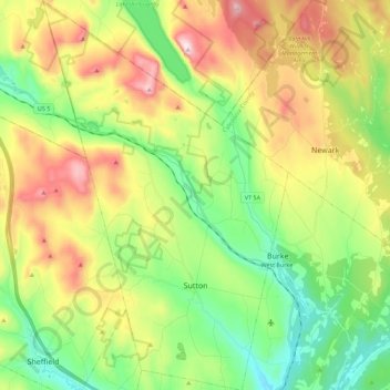 Carte topographique Sutton, altitude, relief