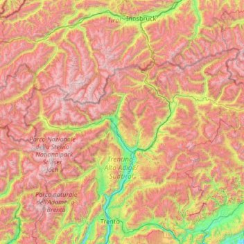 Carte topographique Haut-Adige, altitude, relief