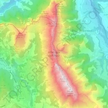 Carte topographique Montagne de Faraut, altitude, relief