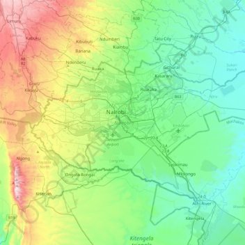 Carte topographique Comté de Nairobi, altitude, relief