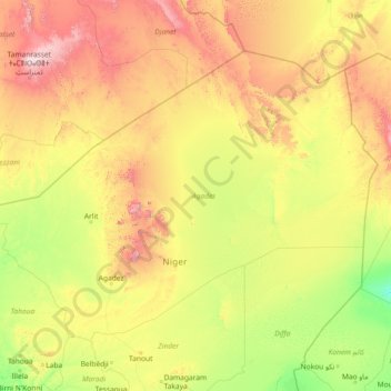 Carte topographique Agadez, altitude, relief