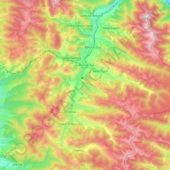 Carte topographique Lunca de Sus, altitude, relief