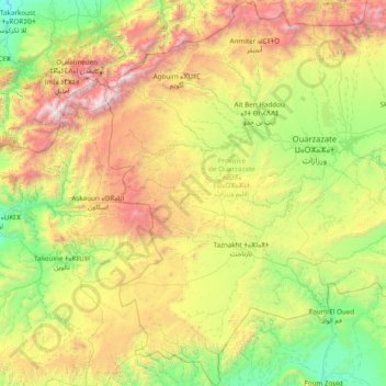 Carte topographique cercle d'Amerzgane, altitude, relief