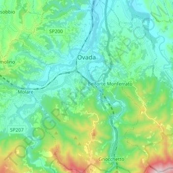 Carte topographique Ovada, altitude, relief