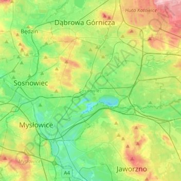 Carte topographique Sosnowiec, altitude, relief