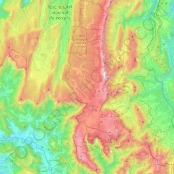 Carte topographique Réserve naturelle des Hauts Plateaux du Vercors, altitude, relief