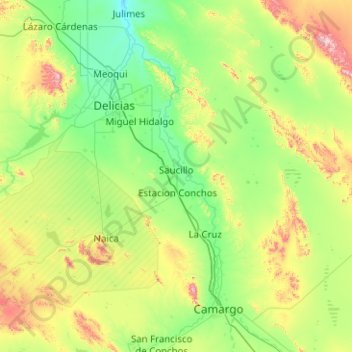 Carte topographique Saucillo, altitude, relief