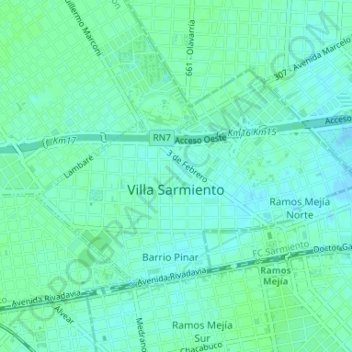 Carte topographique Villa Sarmiento, altitude, relief