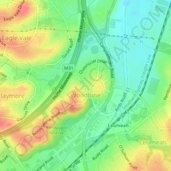 Carte topographique Woodbine, altitude, relief