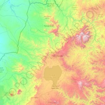 Carte topographique Nord Gondar, altitude, relief