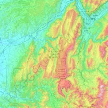 Carte topographique Parc naturel régional du Vercors, altitude, relief