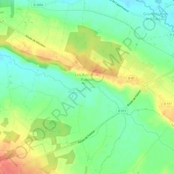 Carte topographique Les AuthieuxPapion, altitude, relief