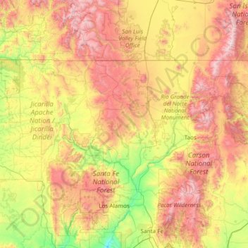 Carte topographique Carson National Forest, altitude, relief