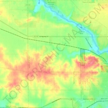 Carte topographique Town of Janesville, altitude, relief