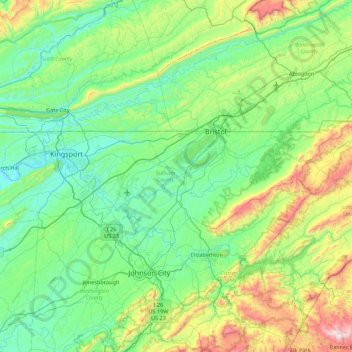 Carte topographique Sullivan County, altitude, relief