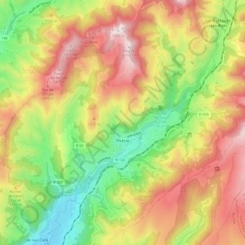 Carte topographique Thiézac, altitude, relief