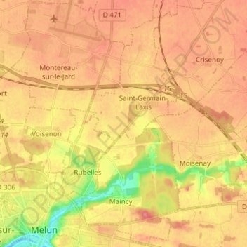 Carte topographique 77950, altitude, relief