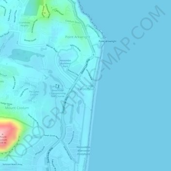 Carte topographique Yaroomba, altitude, relief