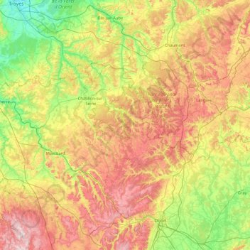 Carte topographique Plateau de Langres, altitude, relief