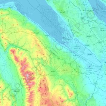 Carte topographique Flintshire, altitude, relief