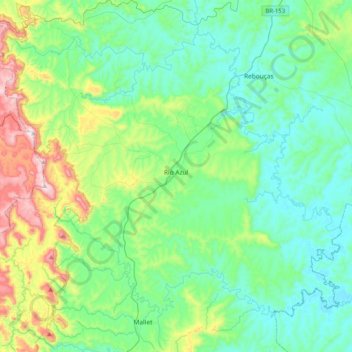 Carte topographique Rio Azul, altitude, relief