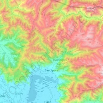 Carte topographique Bandipora, altitude, relief