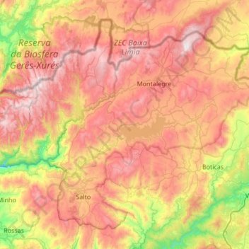 Carte topographique Montalegre, altitude, relief