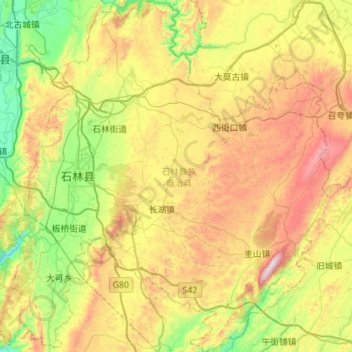 Carte topographique 石林彝族自治县, altitude, relief