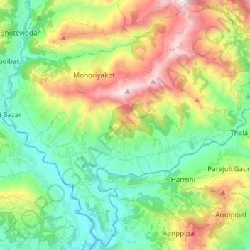 Carte topographique Rainas, altitude, relief
