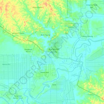 Carte topographique Kecamatan Pangkalan Kerinci, altitude, relief