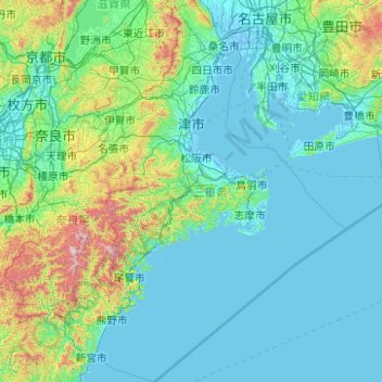 Carte topographique Préfecture de Mie, altitude, relief