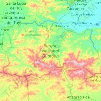 Carte topographique Parque Nacional Guatopo, altitude, relief