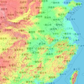 Carte topographique Yangzi Jiang, altitude, relief