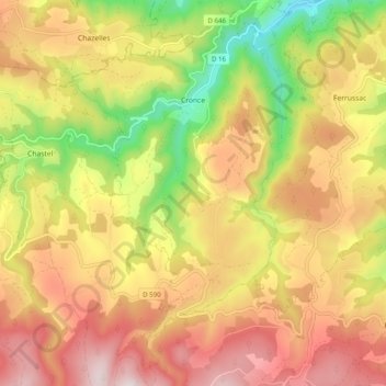 Carte topographique Cronce, altitude, relief