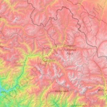 Carte topographique Bhatwari, altitude, relief