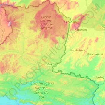 Carte topographique Uiramutã, altitude, relief