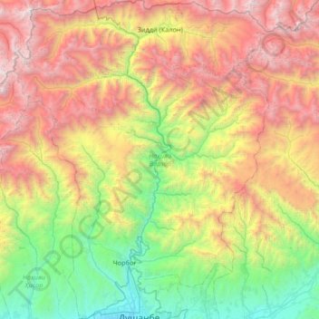 Carte topographique Ноҳияи Варзоб, altitude, relief
