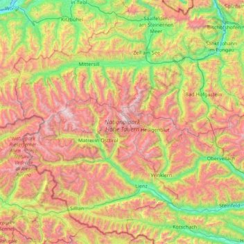 Carte topographique High Tauern National Park, altitude, relief