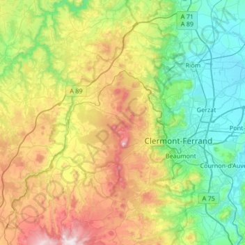 Carte topographique Chaîne des Puys, altitude, relief