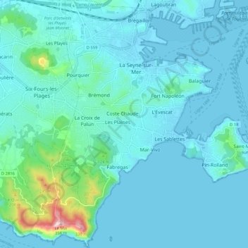 Carte topographique 83500, altitude, relief