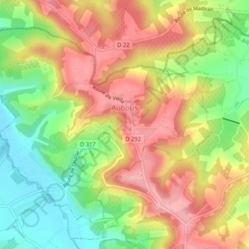 Carte topographique Aubous, altitude, relief