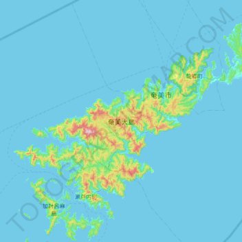 Carte topographique Amami-Ōshima, altitude, relief