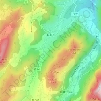 Carte topographique Lullin, altitude, relief