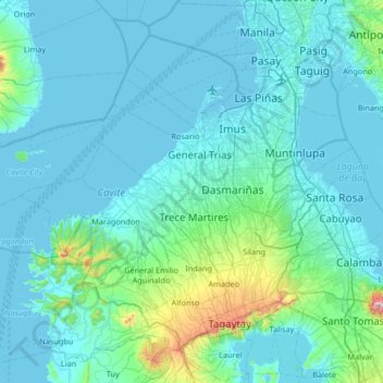 Carte topographique Cavite, altitude, relief